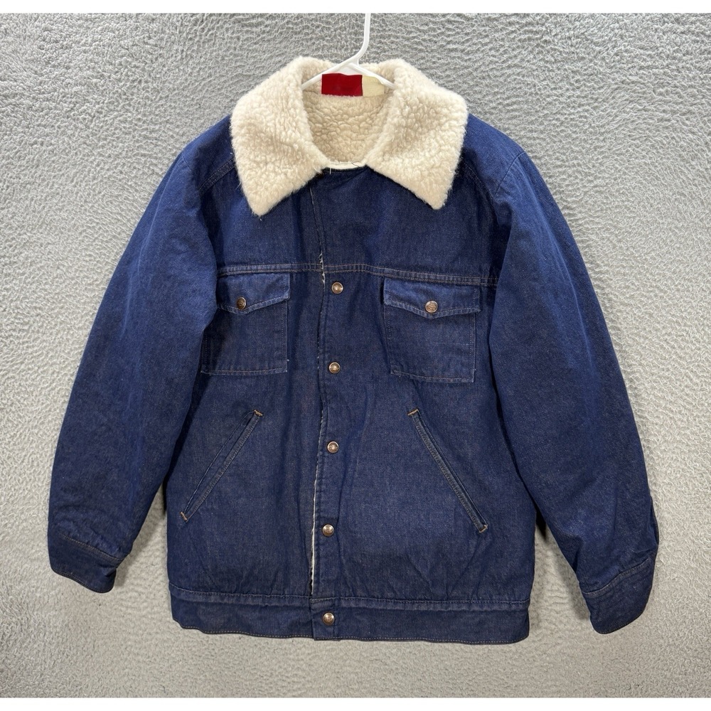 Vintage Dickies Jacket Adult 38/40 Blue Denim Sherpa Fleece Lined Workwear Chore